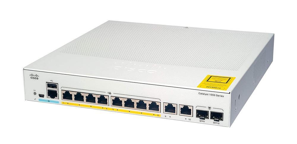 C1000-8FP-E-2G-L Catalyst 1000 8-Ports PoE+ Gigabit Ethernet Managed Layer 2 Switch with 2x 1Gbps SFP and RJ-45 combo uplinks Ports (Refurbished)