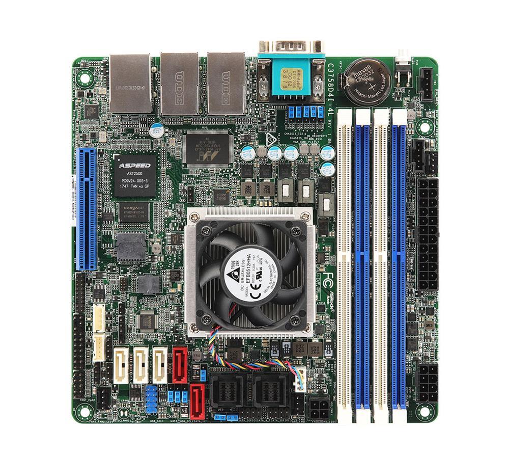 C3758D4I-4L ASRock System On Chipset Intel Atom C3758 Series Processors Support DDR4 4x DIMM 13x SATA3 6.0Gb/s Mini-ITX Server Motherboard (Refurbished)