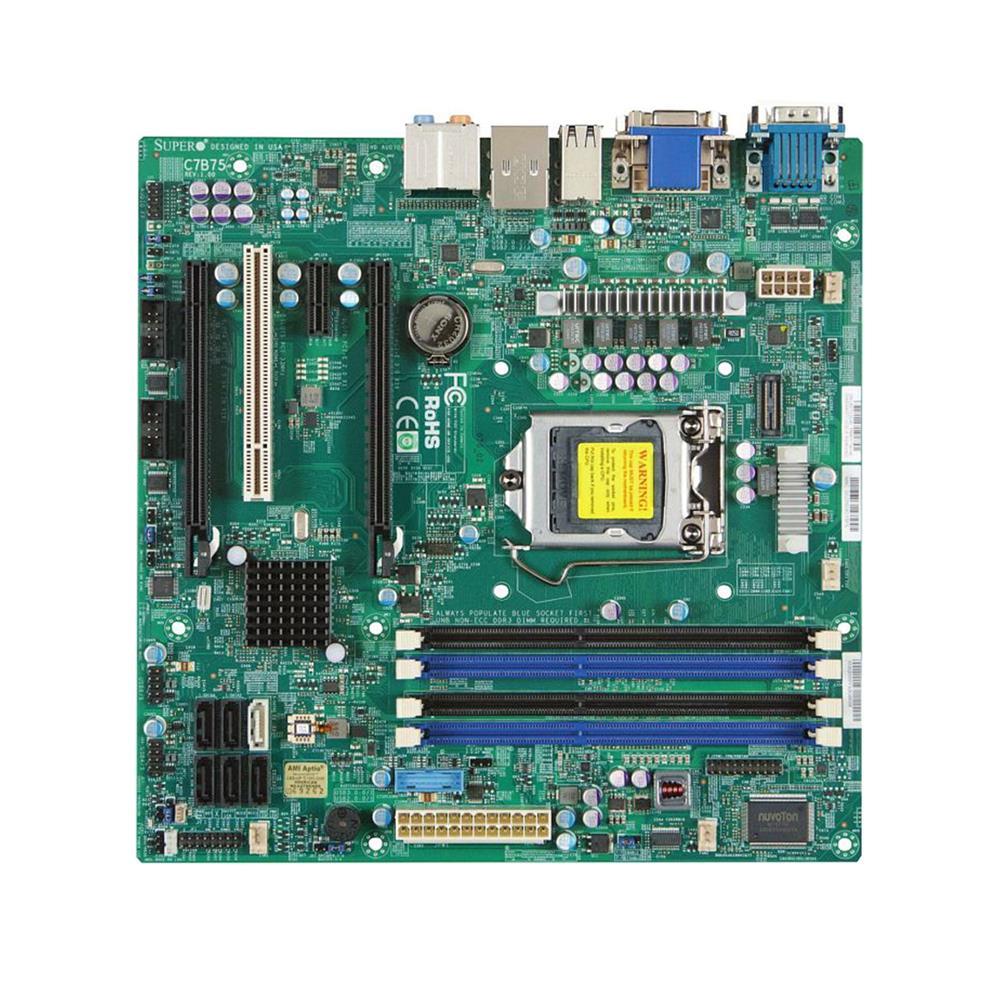 C7B75-B SuperMicro C7B75 Socket LGA 1155 Intel B75 Express Chipset 2nd/3rd Generation Core i7 / i5 / i3 / Pentium / Celeron Processors Support DDR3 4x DIMM 1x SATA 3.0Gb/s Micro-ATX Motherboard (Refurbished)