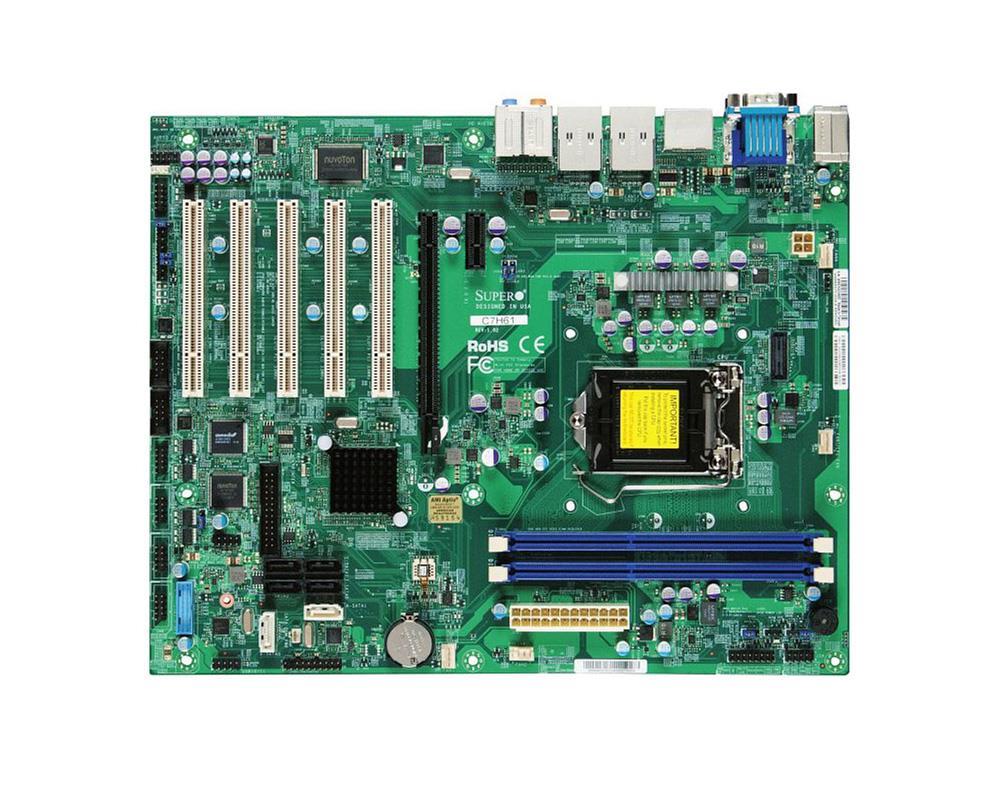 C7H61 SuperMicro Socket LGA 1155 Intel H61 Express Chipset 2nd/3rd Generation Core i7 / i5 / i3 / Pentium / Celeron Processors Support DDR3 2x DIMM 2x SATA 3.0Gb/s ATX Motherboard (Refurbished)