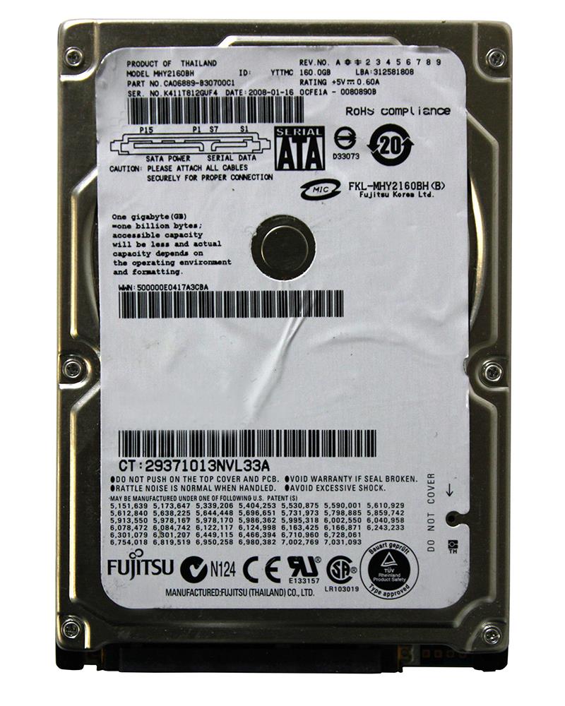 CA06889-B30700C1 Fujitsu Mobile 160GB 5400RPM SATA 1.5Gbps 8MB Cache 2.5-inch Internal Hard Drive