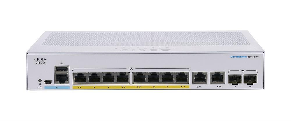 CBS350-8P-E-2G-NA-RF Cisco Business 350 Series CBS350-8P-E-2G 8 x Ports PoE+ 1000Base-T + 2 x Combo SFP Ports Layer 3 Managed Rack-mountable GE Network Switch (Refurbished)