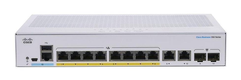 CBS350-8T-E-2G-NA-RF Cisco Business 350 Series CBS350-8T-E-2G 8 x RJ-45 Ports 10/100/1000Base-T 2 x Combo SFP Ports Layer 3 Managed Rack-mountable Gigabit Ethernet Network Switch (Refurbished)