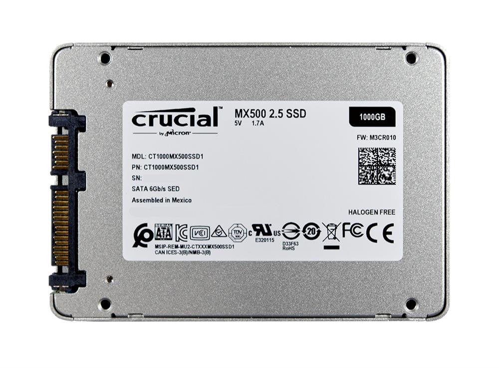CT1000MX500SSD1-D4 Crucial MX500 Series 1TB TLC SATA 6Gbps (AES-256 / TCG Opal 2.0) 2.5-inch Internal Solid State Drive (SSD) 