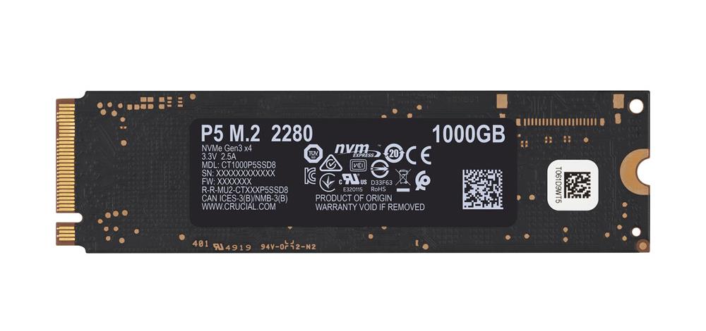 CT1000P5SSD8 Crucial P5 Series 1TB TLC PCI Express 3.0 x4 NVMe (AES-256 / TCG Opal 2.0) M.2 2280 Internal Solid State Drive (SSD)