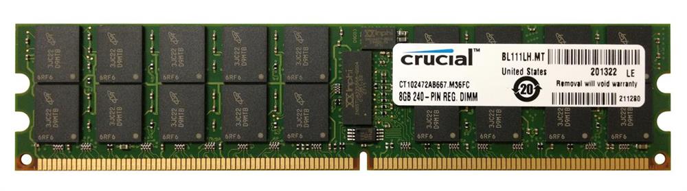 CT102472AB667.M18DA Crucial 8GB PC2-5300 DDR2-667MHz Registered ECC CL5 240-Pin DIMM Memory Module