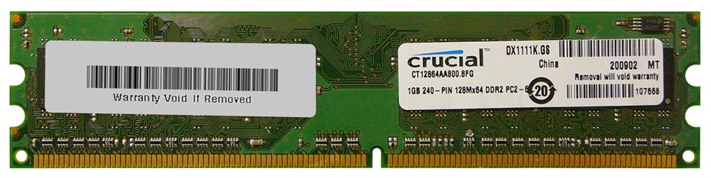 CT12864AA800.M8FM Crucial 1GB PC2-6400 DDR2-800MHz non-ECC Unbuffered CL6 240-Pin DIMM Memory Module