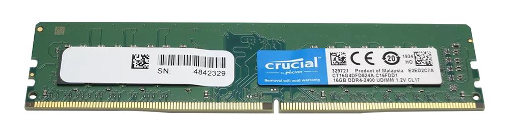 CT16G4DFD824A Crucial 16GB PC4-19200 DDR4-2400MHz non-ECC Unbuffered CL17 288-Pin DIMM 1.2V Dual Rank Memory Module