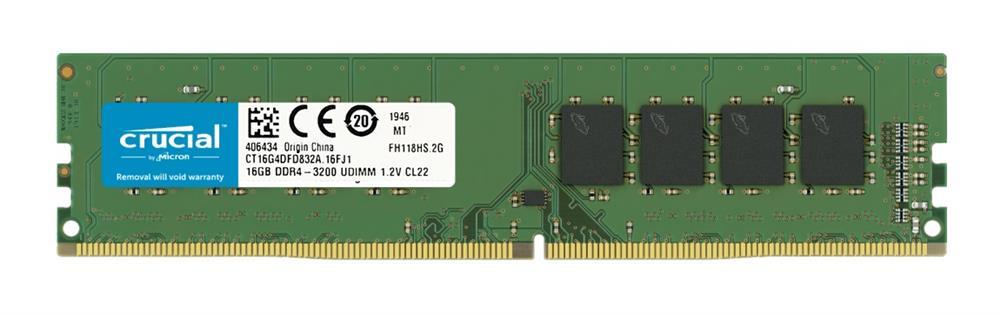 CT16G4DFD832A Crucial 16GB PC4-25600 DDR4-3200MHz non-ECC Unbuffered CL22 288-Pin DIMM 1.2V Dual Rank Memory Module