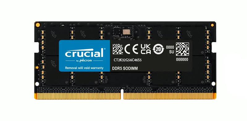 CT2K32G56C46S5 Crucial 64GB Kit (2 X 32GB) PC5-44800 DDR5-5600MHz Non-ECC Unbuffered CL46 262-Pin SoDIMM 1.1V Dual Rank Memory Module