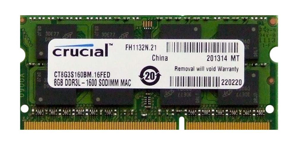 CT2K8G3S160BM Crucial 16GB Kit (2 X 8GB) PC3-12800 DDR3-1600MHz non-ECC Unbuffered CL11 204-Pin SoDimm Dual Rank Memory