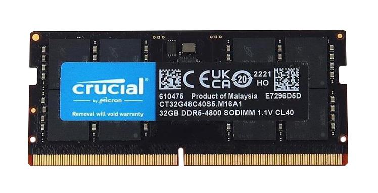 CT32G48C40S5.M16A1 Crucial 32GB PC5-38400 DDR5-4800MHz Non-ECC Unbuffered CL40 262-Pin SoDIMM 1.1V Dual Rank Memory Module