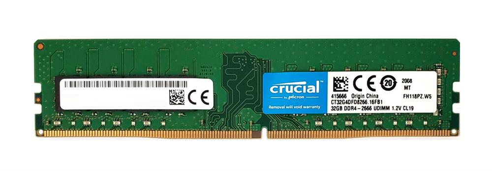 CT32G4DFD8266 Crucial 32GB PC4-21300 DDR4-2666MHz non-ECC Unbuffered CL19 288-Pin DIMM 1.2V Dual Rank Memory Module