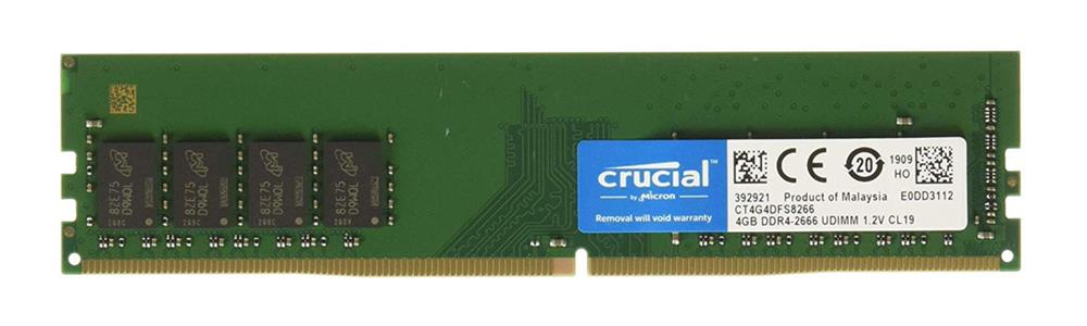 CT4G4DFS8266.C8FB Crucial 4GB PC4-21300 DDR4-2666MHz non-ECC Unbuffered CL19 288-Pin DIMM 1.2V Single Rank Memory Module