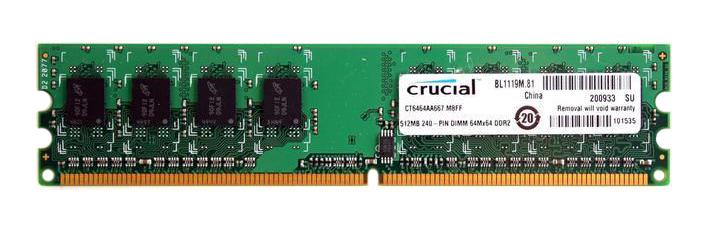 CT6464AA667 Crucial 512MB PC2-5300 DDR2-667MHz non-ECC Unbuffered CL5 240-Pin DIMM Memory Module