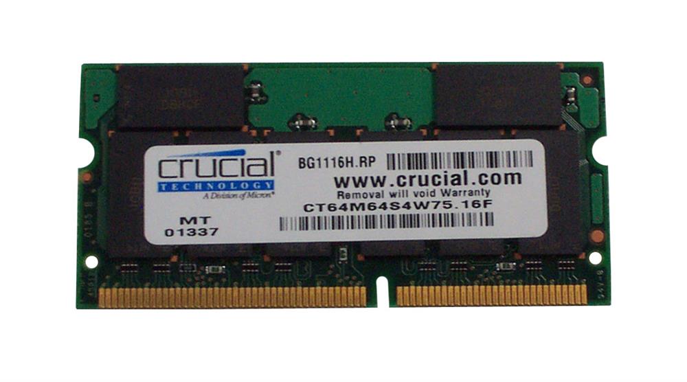 CT64M64S4W75 Crucial 512MB PC133 133MHz non-ECC Unbuffered CL3 144-Pin SoDimm Memory Module