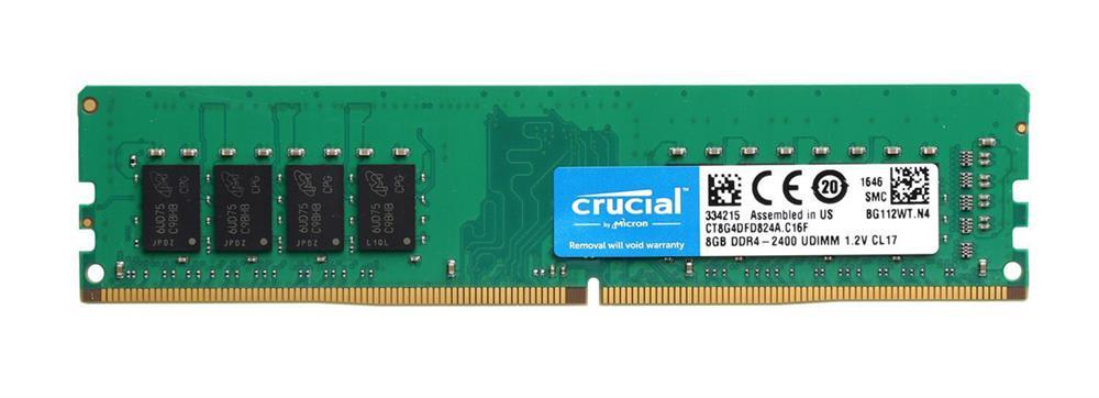CT8G4DFD824A Crucial 8GB PC4-19200 DDR4-2400MHz non-ECC Unbuffered CL17 288-Pin DIMM 1.2V Dual Rank Memory Module