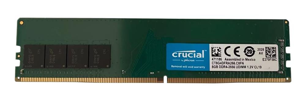 CT8G4DFRA266 Crucial 8GB PC4-21300 DDR4-2666MHz non-ECC Unbuffered CL19 288-Pin DIMM 1.2V Single Rank Memory Module