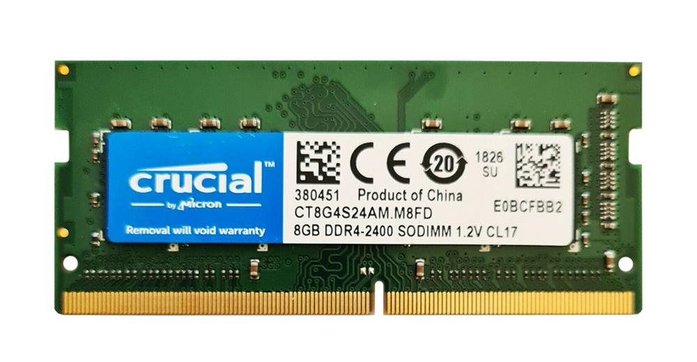 CT8G4S24AM Crucial 8GB PC4-19200 DDR4-2400MHz non-ECC Unbuffered CL17 260-Pin SoDimm 1.2V Single Rank Memory Module