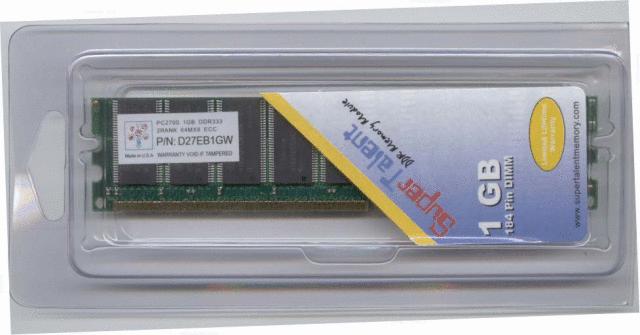 D27EB1GW Super Talent 1GB PC2700 DDR-333MHz Registered ECC CL2.5 184-Pin DIMM 2.5V Memory Module