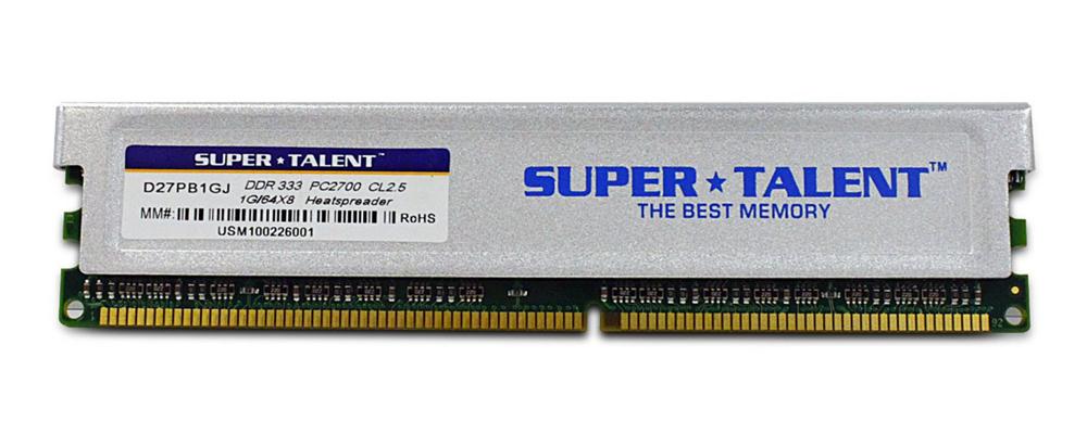 D27PB1GJ Super Talent 1GB PC2700 DDR-333MHz Registered ECC CL2.5 184-Pin DIMM 2.5V Memory Module