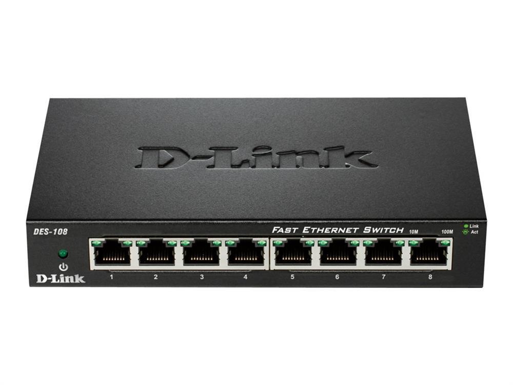 DES-108 D-Link Desktop Unmanaged Ethernet Switch 8 x 10/100Base-TX LAN (Refurbished)