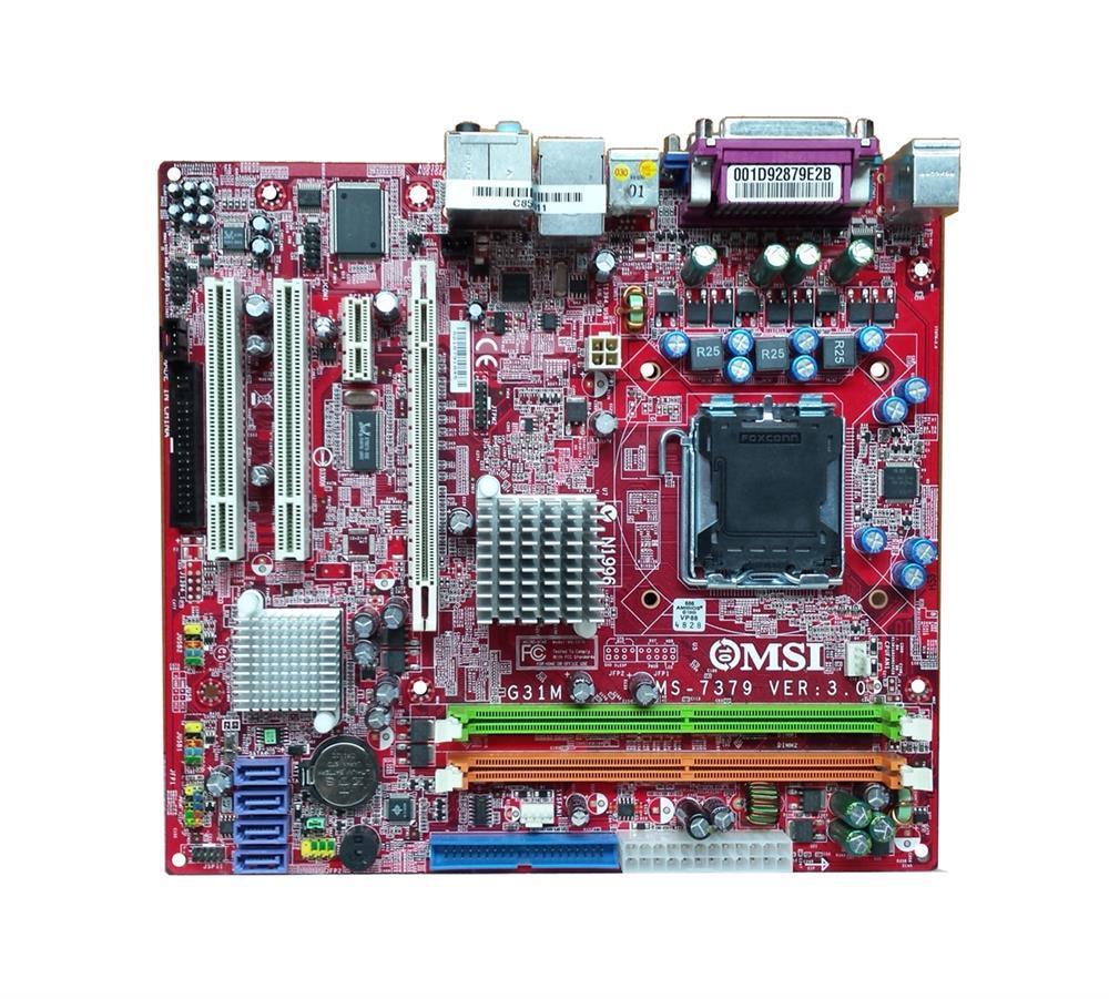 DHG31MF MSI G31M-F Socket LGA 775 Intel G31 + ICH7 Chipset Core 2 Quad/ Core 2 Duo/ Pentium 4/ Celeron D Processors Support DDR2 2x DIMM 4x SATA 3.0Gb/s Micro-ATX Motherboard (Refurbished)