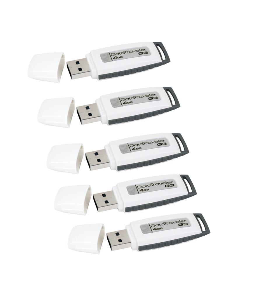 DTIG3/4GB-5PEM Kingston DataTraveler G3 4GB USB 2.0 Flash Drive (White / Gray) (5-Pack)