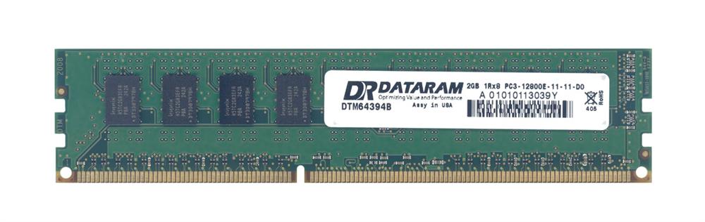 DTM64394B Dataram 2GB PC3-12800 DDR3-1600MHz ECC Unbuffered CL11 240-Pin DIMM Single Rank Memory Module