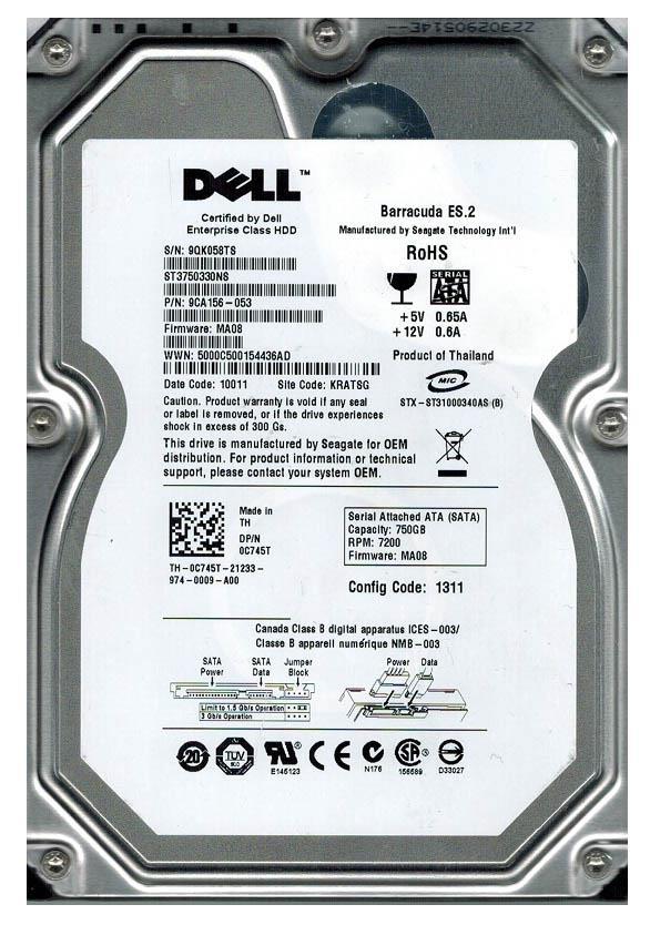 DW135 Dell 750GB 7200RPM SATA 3Gbps 3.5-inch Internal Hard Drive