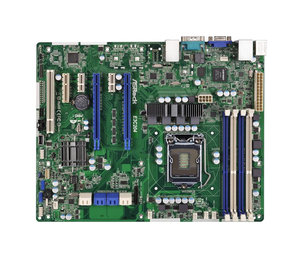 E3C204 ASRock Socket LGA 1155 Intel C204 Chipset Xeon E3-1200/E3-1200 v2 Series 2nd/3rd Generation Core i7 / i5 / i3 / Pentium / Celeron Processors Support DDR3 4x DIMM 2x SATA3 6.0Gb/s ATX Server Motherboard (Refurbished)