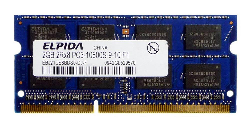 EBJ21UE8BDS0-DJ Elpida 2GB PC3-10600 DDR3-1333MHz non-ECC Unbuffered CL9 204-Pin SoDimm Dual Rank Memory Module