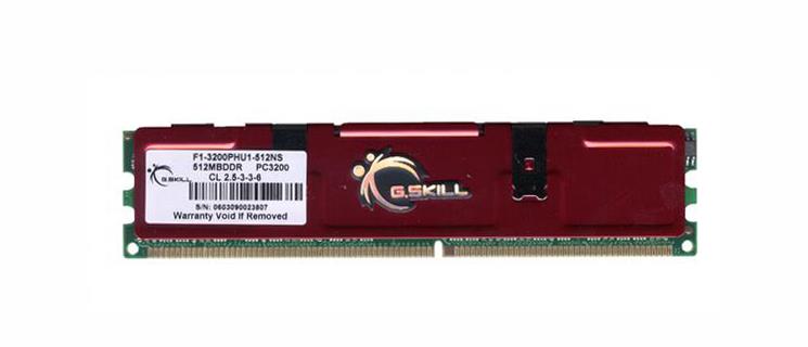 F1-3200PHU1-512NS G.SKILL 512MB PC3200 DDR-400MHz non-ECC Unbuffered CL2.5 (2.5-4-4-6) 184-Pin DIMM Memory Module