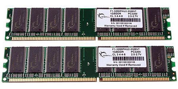 F1-3200PHU2-1GBNT G.SKILL 1GB Kit (2 X 512MB) PC3200 DDR-400MHz non-ECC Unbuffered CL2.5 (2.5-4-4-8) 184-Pin DIMM Dual Channel Memory