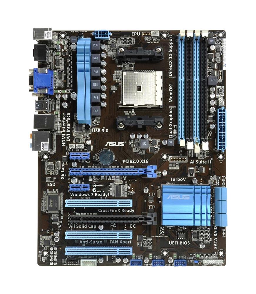 F1A55-V ASUS Socket FM1 AMD A55 Chipset AMD A-Series/ AMD E2-Series Processors Support DDR3 4x DIMM 6x SATA 3.0Gb/s ATX Motherboard (Refurbished)