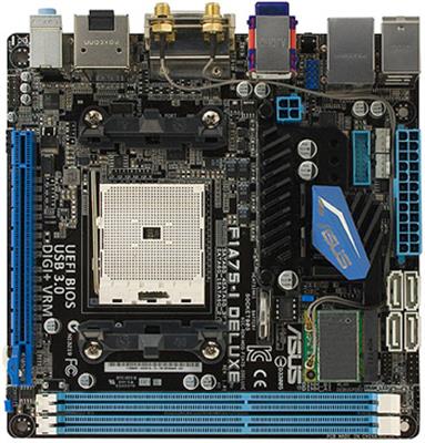 F1A75-I-DELUXE ASUS Socket FM1 AMD A75 FCH Chipset AMD A-Series/ E2-Series Accelerated Processors Support DDR3 2x DIMM 4x SATA 6.0Gb/s Mini-ITX Motherboard (Refurbished)
