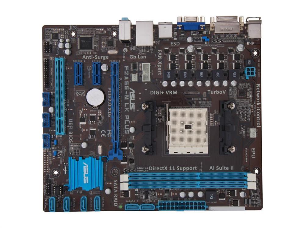 F2A55-MLKPLUS ASUS Socket FM2 AMD A55 Chipset AMD Athlon/ A-Series Processors Support DDR3 2x DIMM 6x SATA 3.0Gb/s Micro-ATX Motherboard (Refurbished)