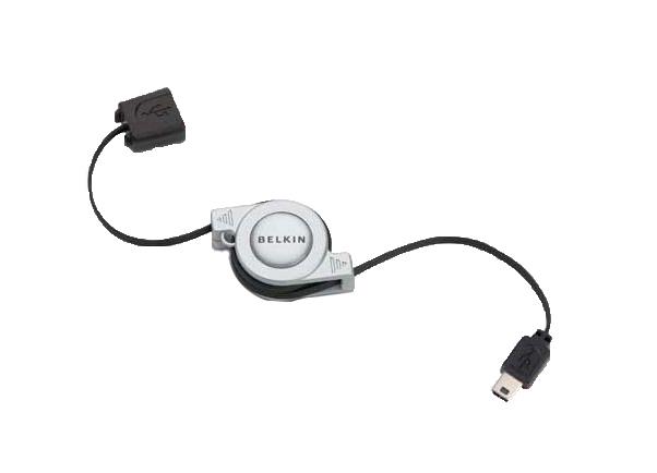 F3U138V03-RTC Belkin USB 2.0 Retractable Cable Type A Male USB Mini Type B Male USB 2.6ft Silver