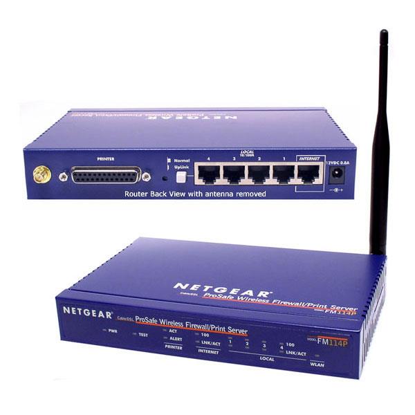 FM114P NetGear ProSafe 11Mbps 4-Port 802.11b Wireless Firewall and Print Server (Refurbished)