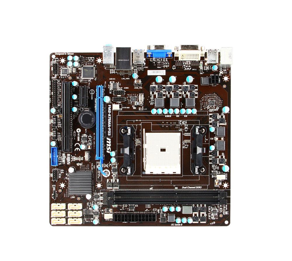 FM2-A75MA-P33 MSI Socket FM2 AMD A75 Chipset AMD A8/A6/A4/A10-Series Processors Support DDR3 2x DIMM 6x SATA 6.0Gb/s Micro-ATX Motherboard (Refurbished)
