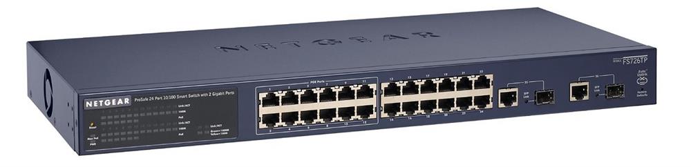 FS726TPNA NetGear ProSafe 24-Ports RJ-45 10/100Mbps 10Base-T/100Base-TX Fast Ethernet PoE Smart Switch with 2x 10/100/1000Mbps SFP Ports (Refurbished)