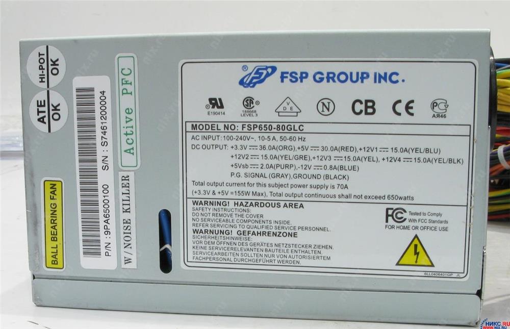 FSP650-80GLC Sparkle Power 650-Watts ATX12V Switching Power Supply with Active PFC