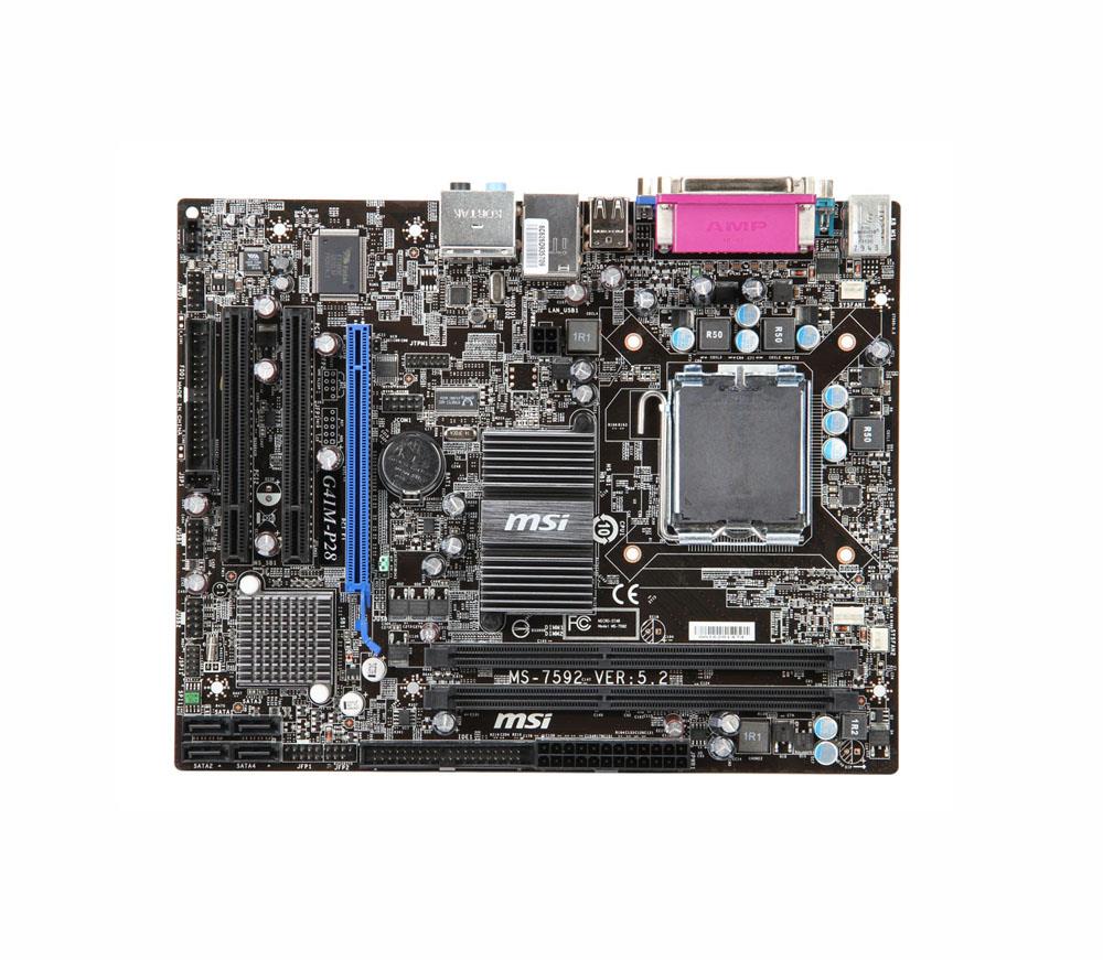 G41M-P28 MSI Socket LGA 775 Intel G41 Express Chipset Core 2 Quad/ Core 2 Duo/ Pentium Dual-Core/ Celeron Processors Support DDR3 2x DIMM 4x SATA 3.0Gb/s Micro-ATX Motherboard (Refurbished)