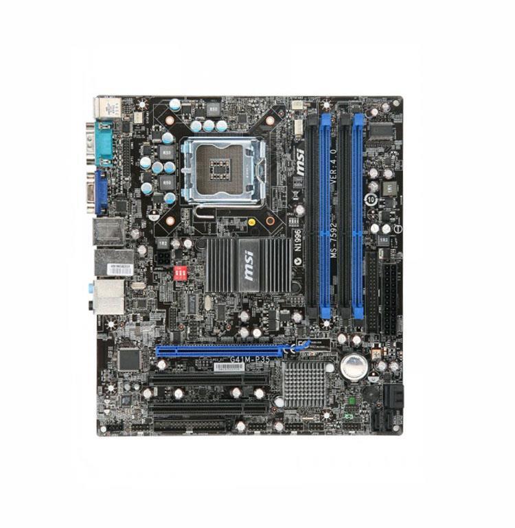 G41M-P357592-260 MSI G41M-P35 Socket LGA 775 Intel P35 Core 2 Quad/ Core 2 Duo/ Pentium Dual-Core/ Celeron Processors Support DDR3 4x DIMM 4x SATA 3.0Gb/s Micro-ATX Motherboard (Refurbished)