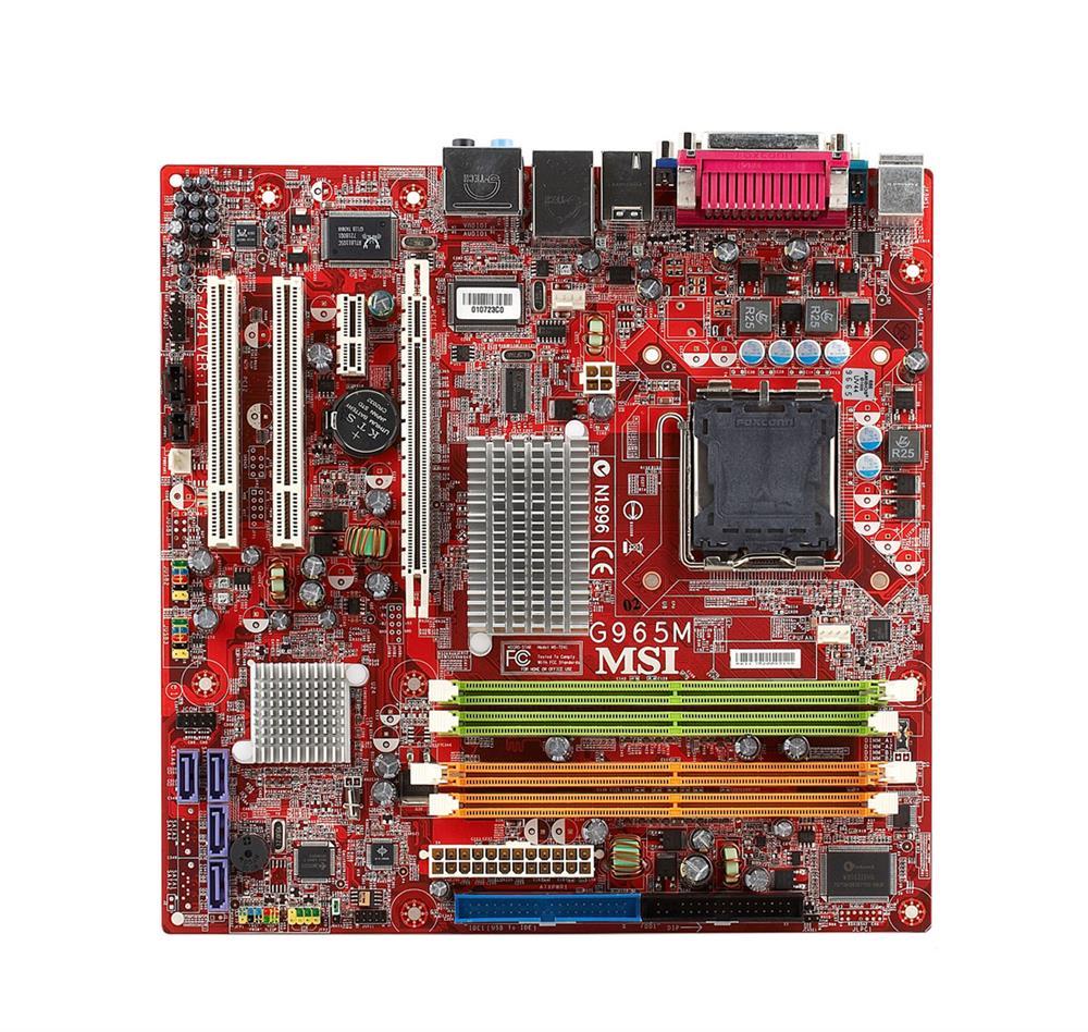 G965MFI MSI Socket LGA 775 Intel G965 Express + ICH8 Chipset Intel Pentium 4/ Pentium 4 Extreme Edition/ Core 2 Duo Processors Support DDR2 4x DIMM 4x SATA 3.0Gb/s Micro-ATX Motherboard (Refurbished)