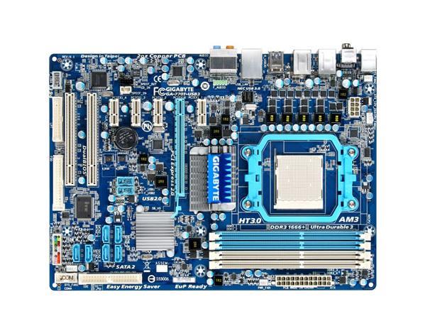 GA-770T-USB3 (rev. 1.3) Gigabyte Socket AM3 AMD 770/ SB710 Chipset AM3 AMD Phenom II/ AMD Athlon II/ Processors Support DDR3 4x DIMM 6x SATA 3.0Gb/s ATX Motherboard  (Refurbished)
