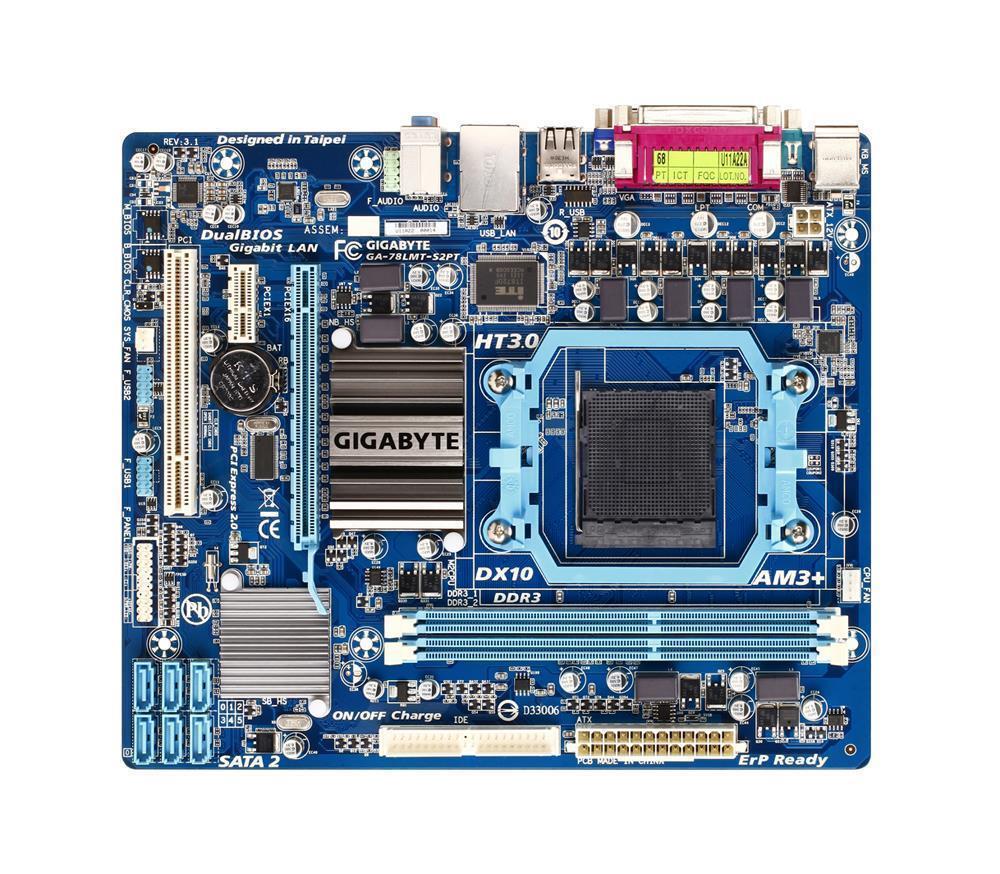 GA-78LMT-S2PT (rev. 4.0/4.1) Gigabyte Socket AM3+ AMD 760G + SB710 Chipset AMD AM3 Phenom II/ AMD Athlon II Processors Support DDR3 2x DIMM 6x SATA 3.0Gb/s Micro-ATX Motherboard  (Refurbished)