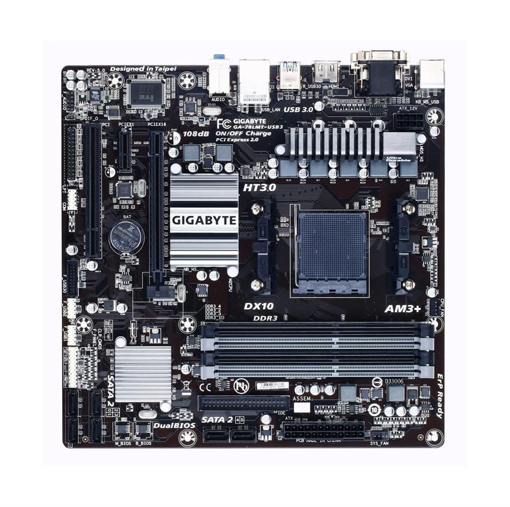 GA-78LMT-USB3 (rev. 6.0) Gigabyte Socket AM3+ AMD 760G + SB710 Chipset AMD AM3 Phenom II/ AMD Athlon II Processors Support DDR3 4x DIMM 6x SATA 3.0Gb/s Micro-ATX Motherboard  (Refurbished)
