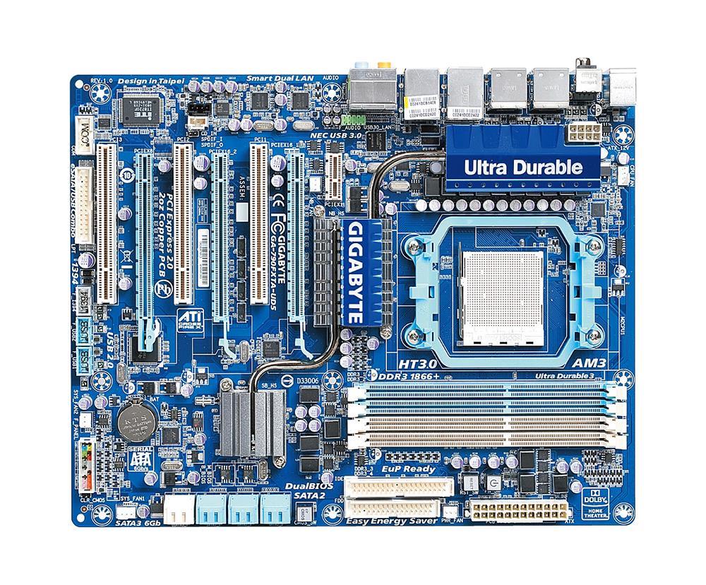 GA-790FXTA-UD5 (rev. 1.0) Gigabyte Socket AM3 AMD 790FX/ SB750 Chipset AM3 AMD Phenom II/ AMD Athlon/ Processors Support DDR3 4x DIMM 6x SATA 3.0Gb/s ATX Motherboard  (Refurbished)