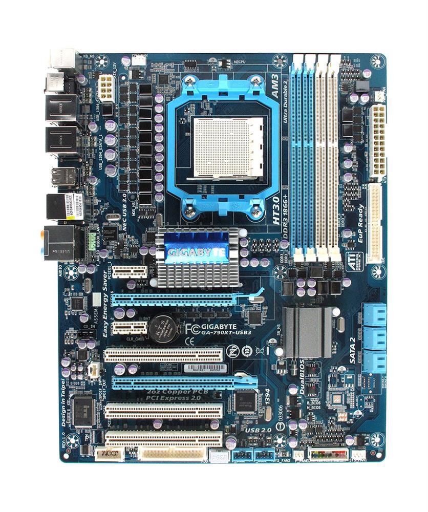 GA-790XT-USB3(rev.1.0) Gigabyte Socket AM3 AMD 790FX/ SB750 Chipset AM3 AMD Phenom II/ AMD Athlon/ Processors Support DDR3 4x DIMM 6x SATA 3.0Gb/s ATX Motherboard (Refurbished) GA-790XT-USB3 (rev. 1.0)